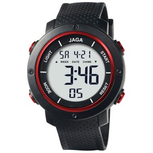 JAGA Ανδρικό Ρολόι Μαύρο Καουτσούκ με EXTRA λουράκι δώρο Μ116Χ-RED