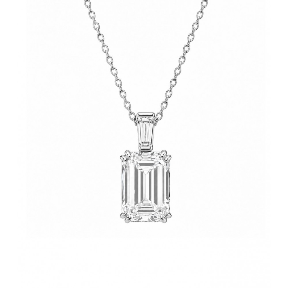 Κολιέ Emerald Cut Λευκά Ζιργκόν Ασήμι 925 KS-146