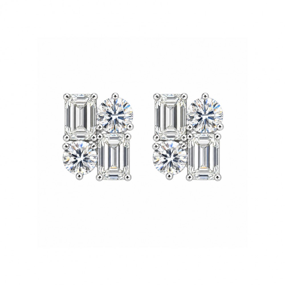 Σκουλαρίκια Emerald Cut Λευκά Ζιργκόν Ασήμι 925 KS-145