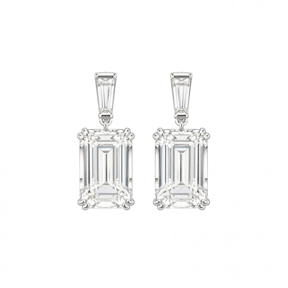 Σκουλαρίκια Emerald Cut Λευκά Ζιργκόν Ασήμι 925 KS-147