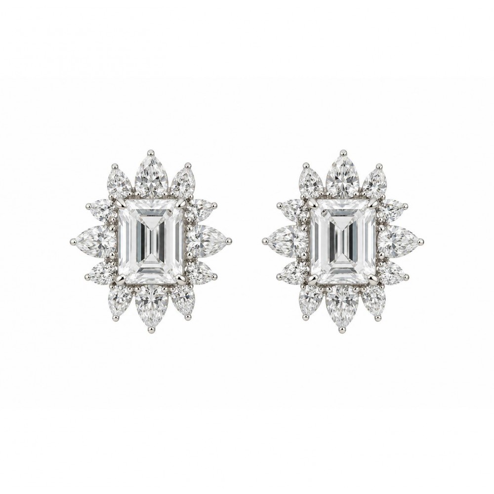 Σκουλαρίκια Emerald Cut Λευκά Ζιργκόν Ασήμι 925 KS-144