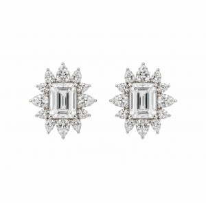 Σκουλαρίκια Emerald Cut Λευκά Ζιργκόν Ασήμι 925 KS-144