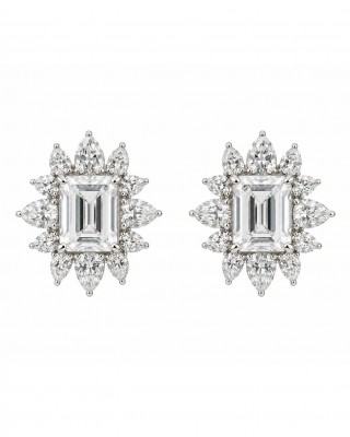Σκουλαρίκια Emerald Cut Λευκά Ζιργκόν Ασήμι 925 KS-144