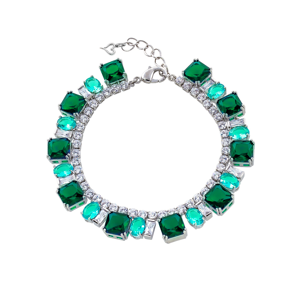 LOISIR Βραχιόλι Dance μεταλλικό ασημί με πράσινα κρύσταλλα 02L15-01335