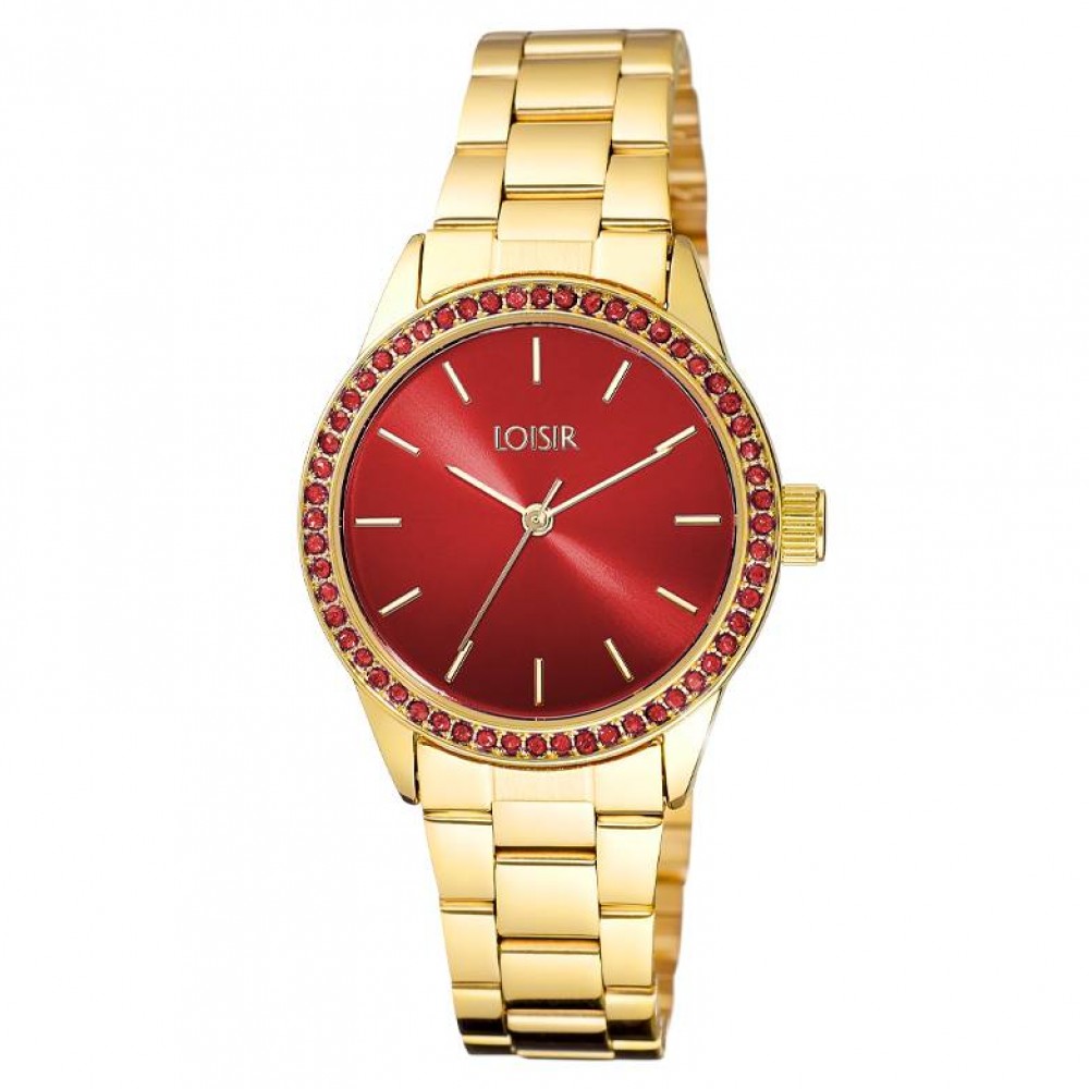 LOISIR Ρολόι Hippy με επίχρυσο ατσάλινο μπρασελέ και κόκκινα κρύσταλλα 11L05-00686