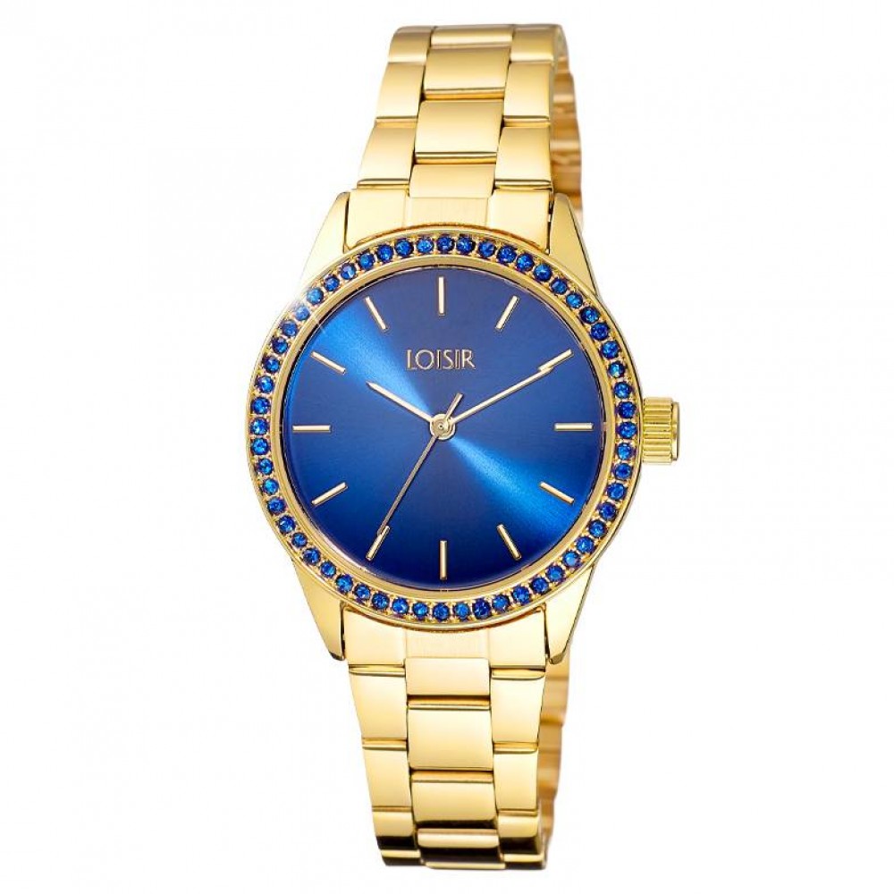 LOISIR Ρολόι Hippy με επίχρυσο ατσάλινο μπρασελέ και μπλε κρύσταλλα 11L05-00687