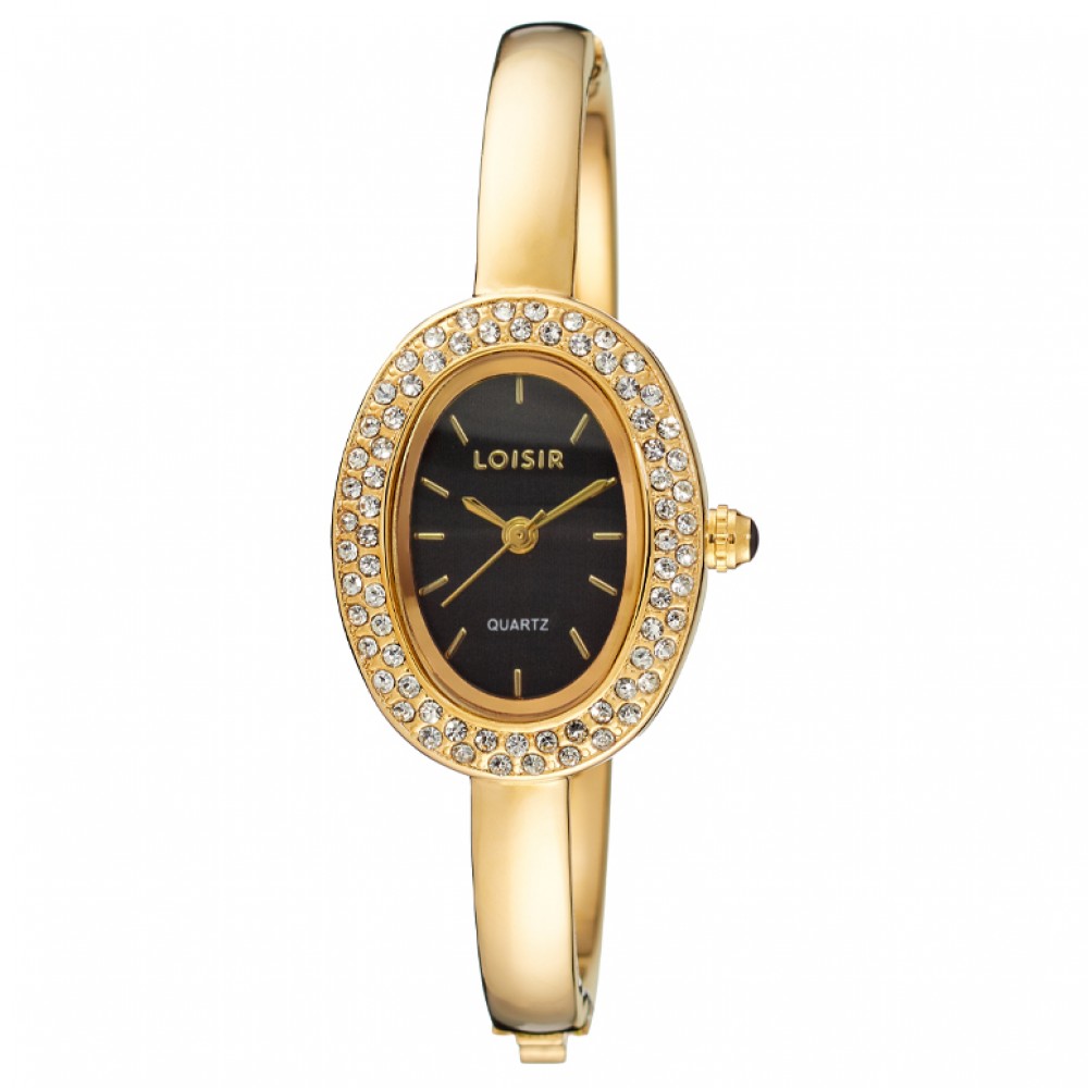 LOISIR Ρολόι Lake με επίχρυσο μεταλλικό μπρασελέ σταθερό και μαύρο καντράν 11L05-00743