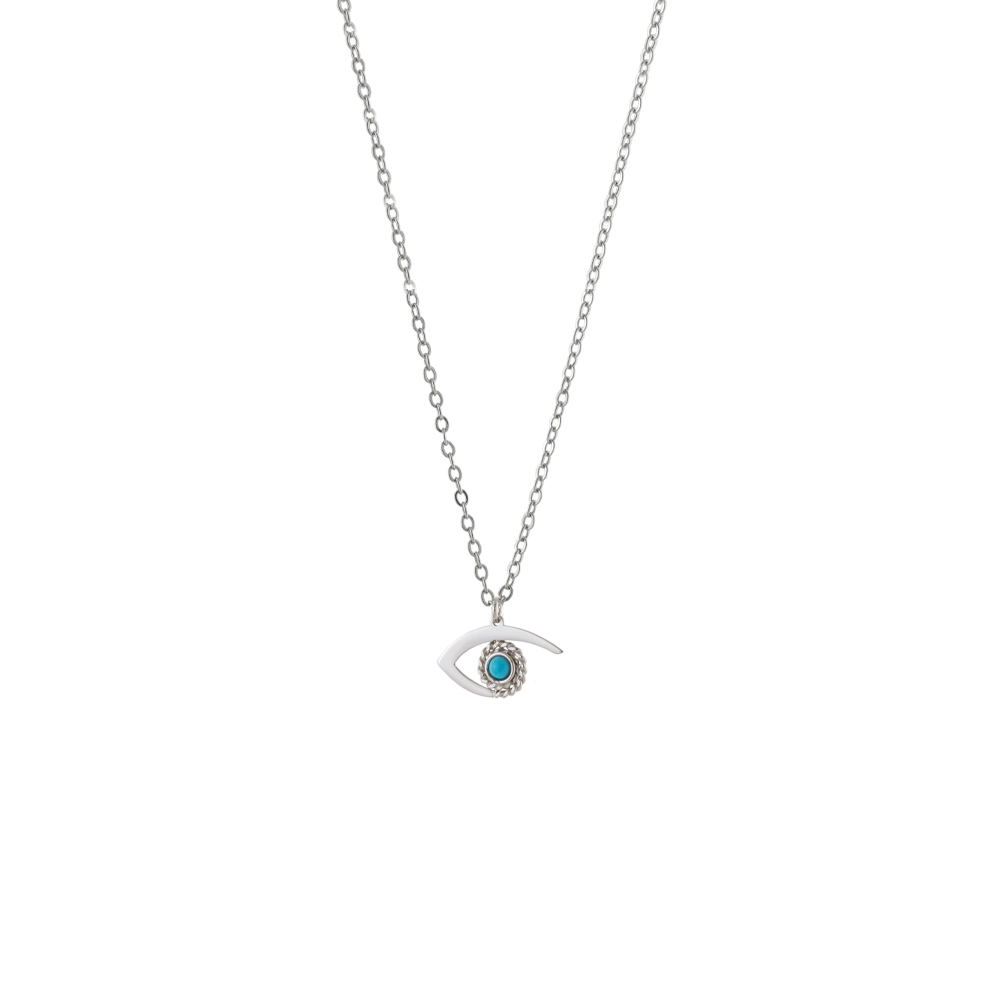 OXETTE Κολιέ Gifting Symbols ασημένιο με μάτι και τιρκουάζ πέτρα 01X01-05651