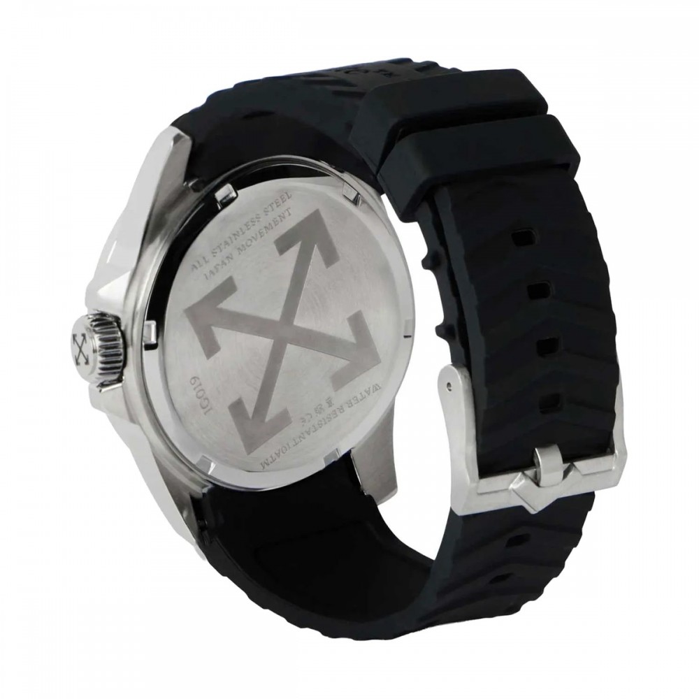 OFF-WHITE No Sir Ανδρίκο Ρολόι Ασημί Μαύρο λουράκι σιλικόνης  OW1G019P0015