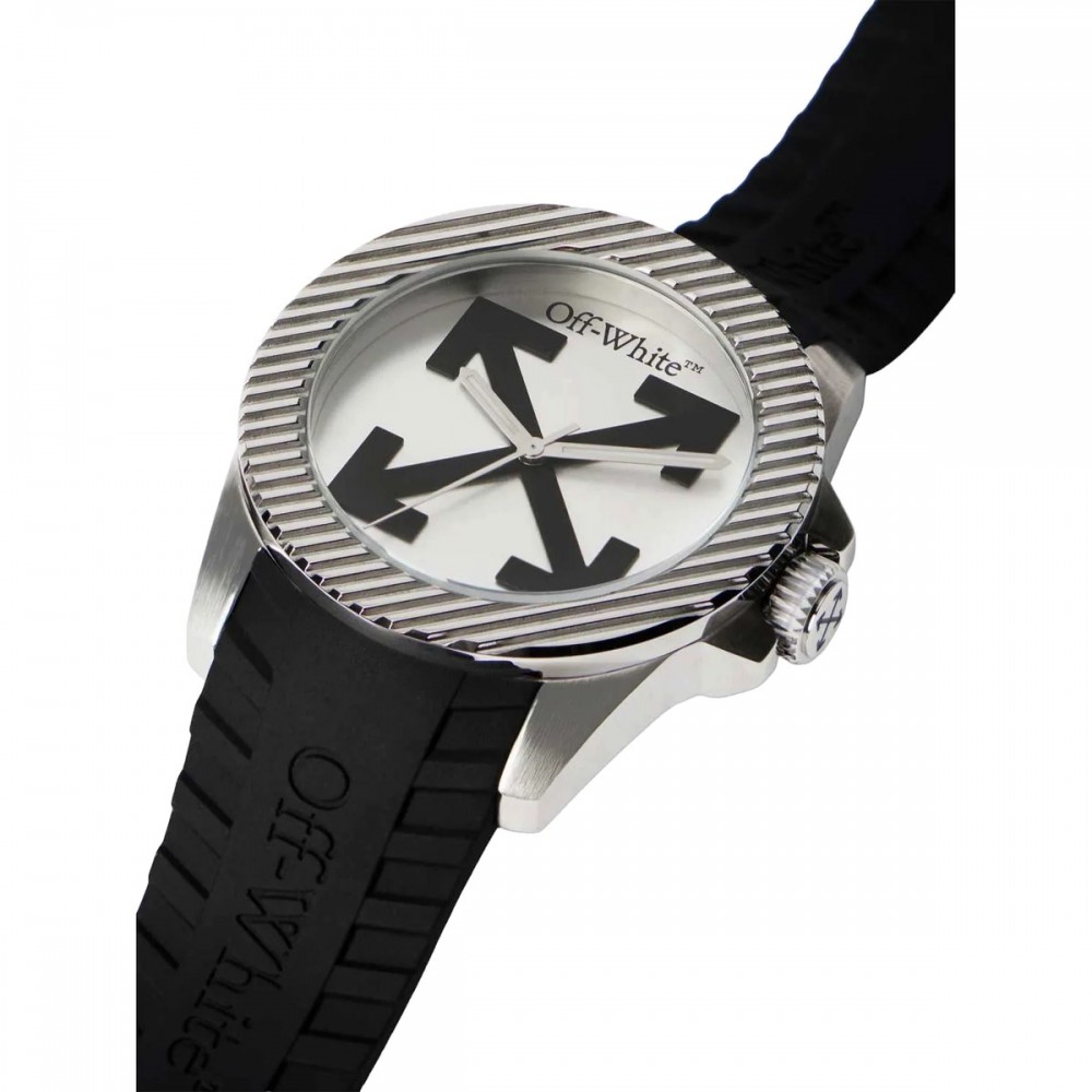 OFF-WHITE No Sir Ανδρίκο Ρολόι Ασημί Μαύρο λουράκι σιλικόνης  OW1G019P0015