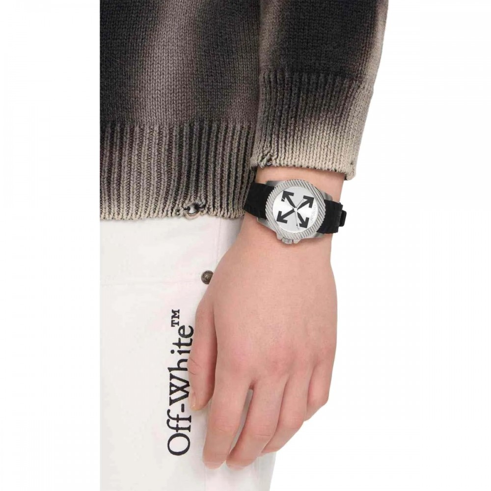 OFF-WHITE No Sir Ανδρίκο Ρολόι Ασημί Μαύρο λουράκι σιλικόνης  OW1G019P0015