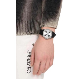 OFF-WHITE No Sir Ανδρίκο Ρολόι Ασημί Μαύρο λουράκι σιλικόνης  OW1G019P0015