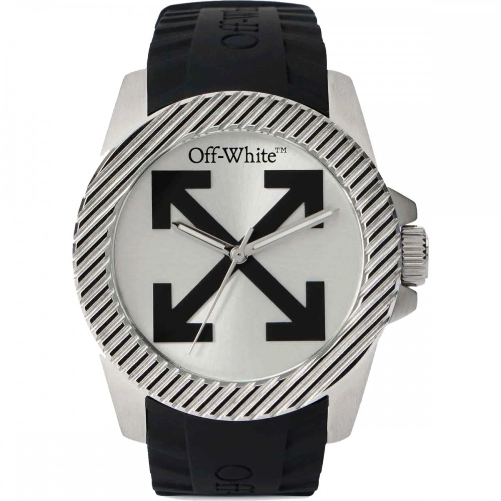 OFF-WHITE No Sir Ανδρίκο Ρολόι Ασημί Μαύρο λουράκι σιλικόνης  OW1G019P0015