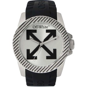 OFF-WHITE No Sir Ανδρίκο Ρολόι Ασημί Μαύρο λουράκι σιλικόνης  OW1G019P0015