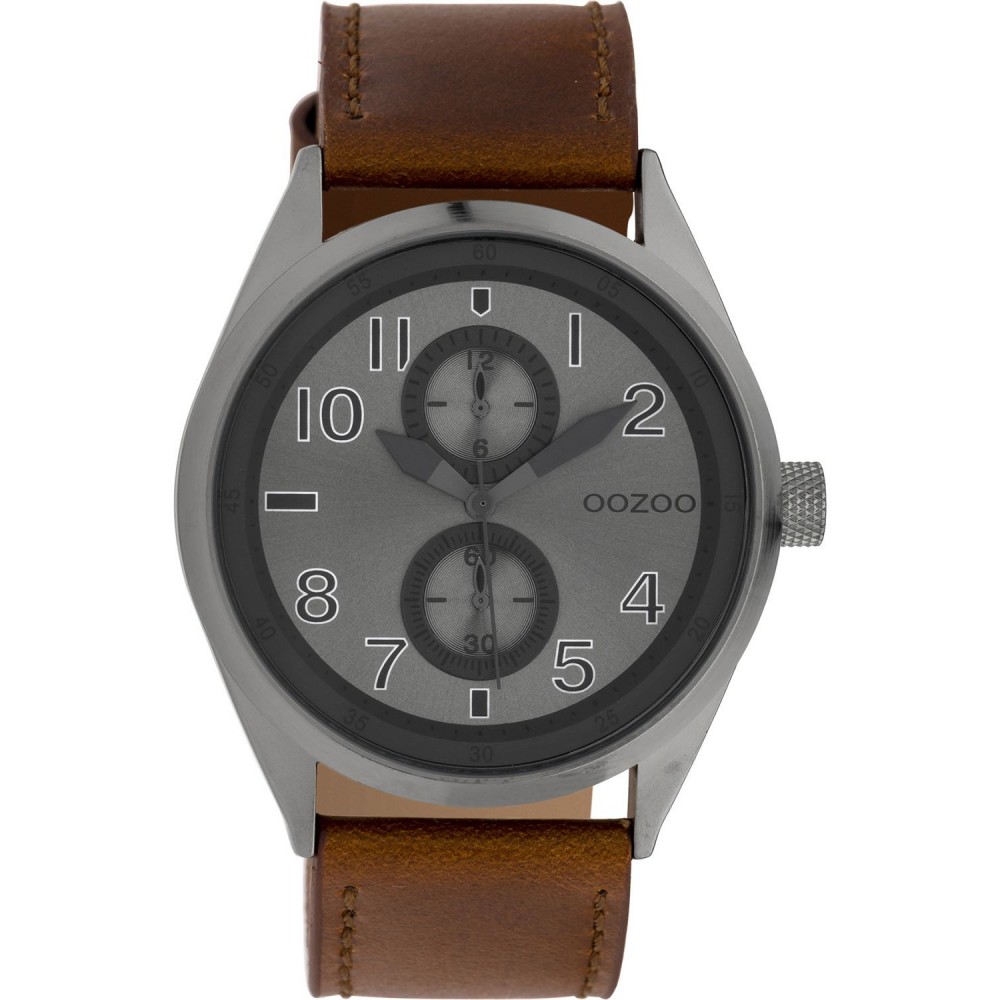 OOZOO Timepieces Ανδρικό ρολόι Καφέ Δερμάτινο Λουρί C10028