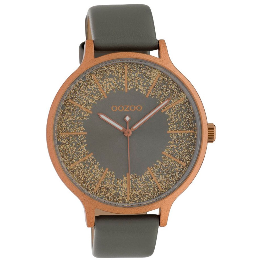 OOZOO Timepieces XL Γυναικείο Ρολόι Ροζ Χρυσό Μπεζ Δερμάτινο Λουρί C10402