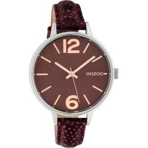OOZOO Timepieces Γυναικείο Ρολόι Μπορντό Δερμάτινο Λουρί C10457