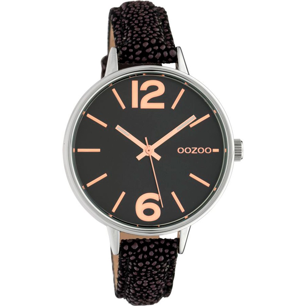 OOZOO Timepieces Γυναικείο Ρολόι Μαύρο Δερμάτινο Λουρί C10459