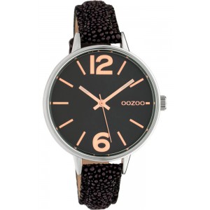 OOZOO Timepieces Γυναικείο Ρολόι Μαύρο Δερμάτινο Λουρί C10459