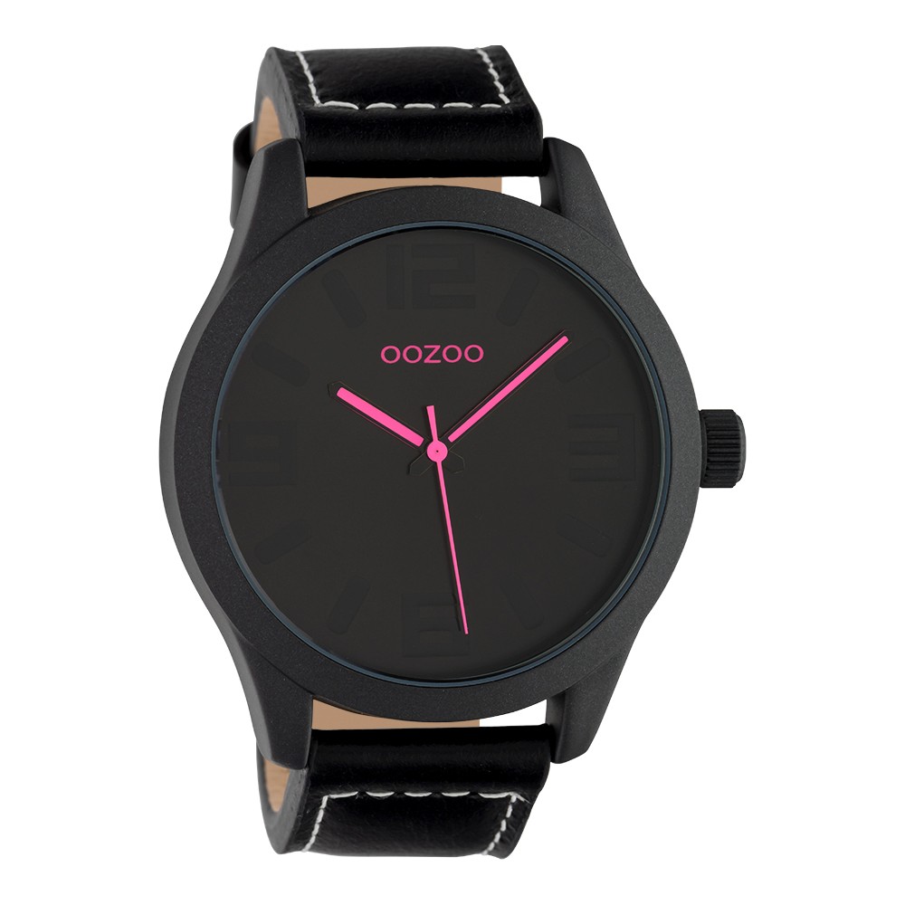OOZOO timepieces XL Ρολόι Ανδρικό Μαυρο Δερμάτινο Λουράκι C1068