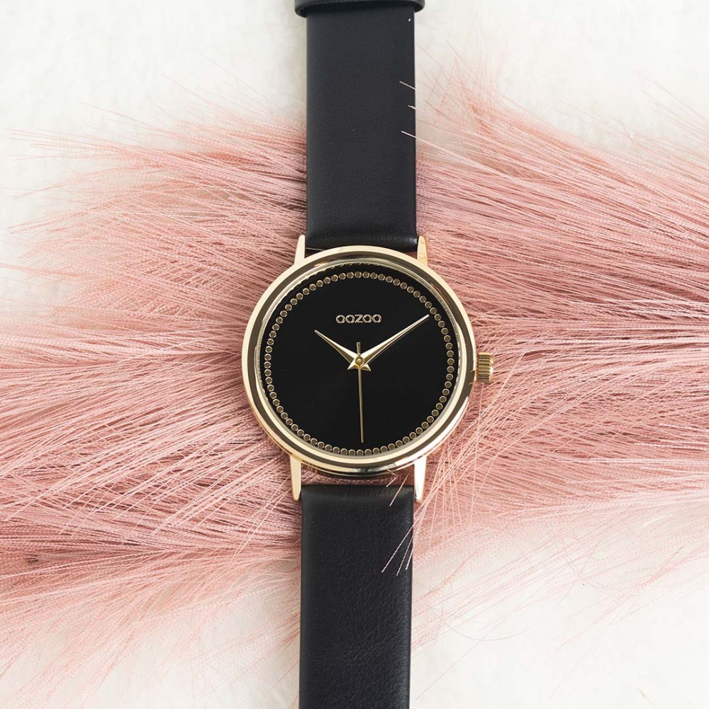 OOZOO Timepieces Ρολόι Γυναικείο Μαύρο Δερμάτινο Λουράκι C10835 
