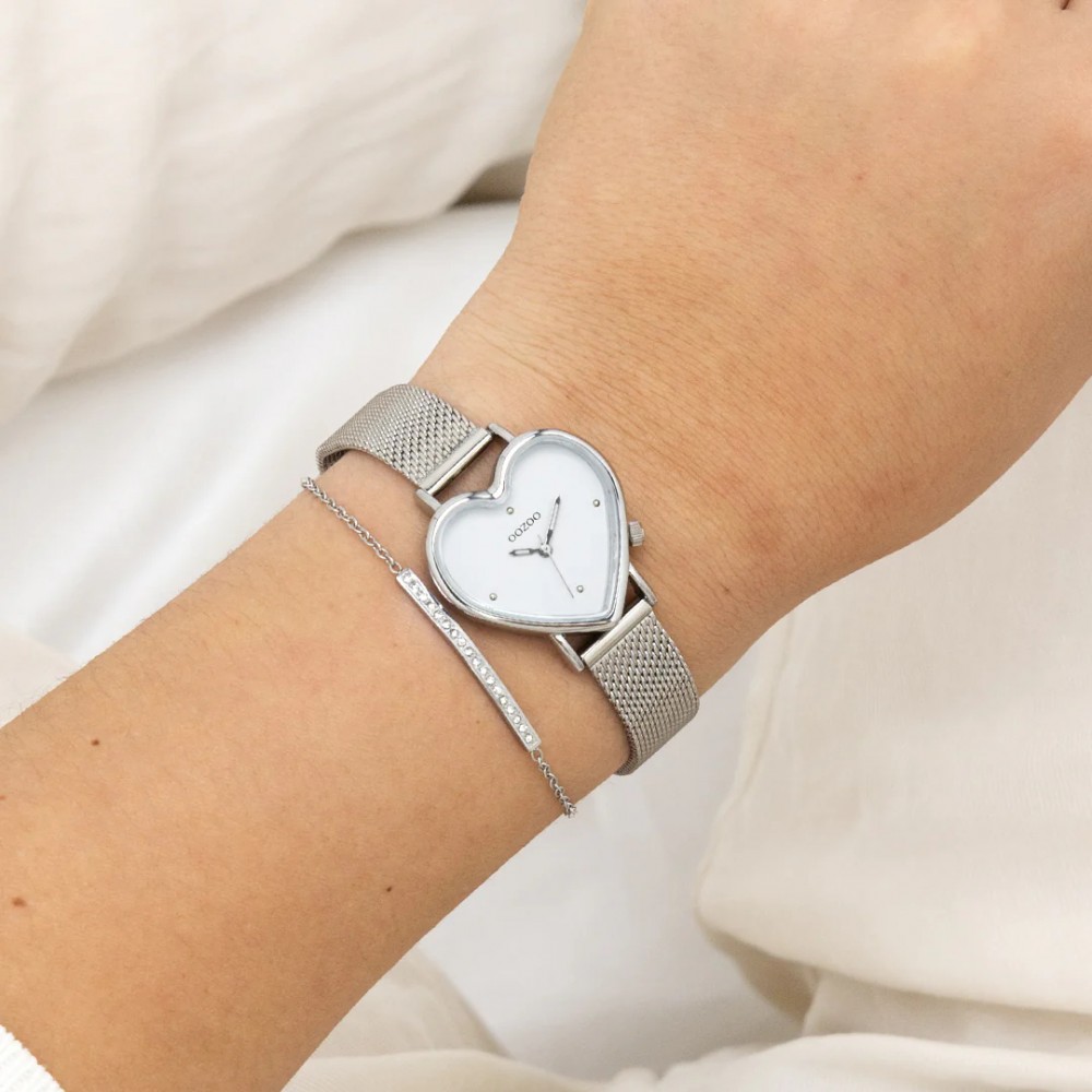 OOZOO Ρολόι Γυναικείο Καρδιά Ασημί Ανοξείδωτο Ατσάλι Μπρασελέ C11413