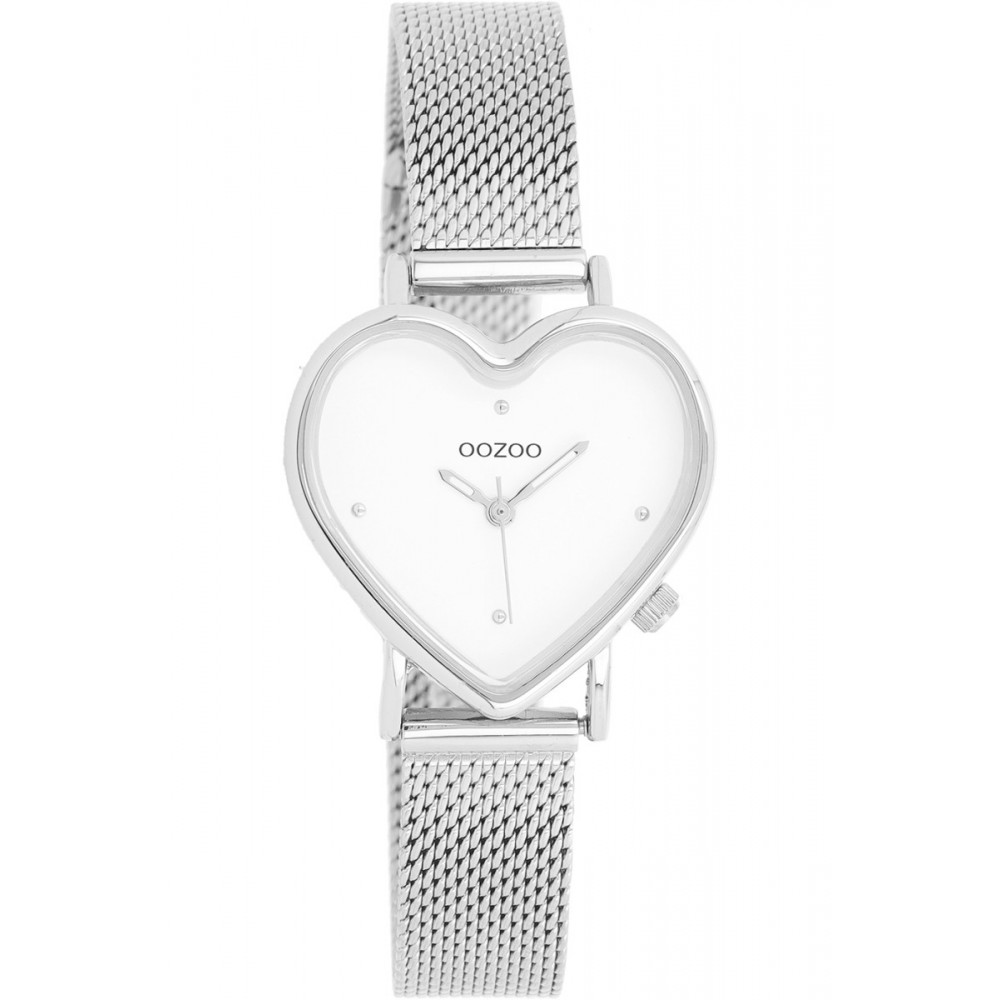 OOZOO Ρολόι Γυναικείο Καρδιά Ασημί Ανοξείδωτο Ατσάλι Μπρασελέ C11413