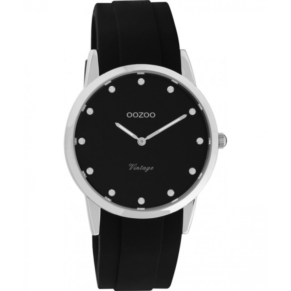 OOZOO Vintage Crystals Ρολόι Γυναικείο Μαύρο Καουτσούκ Λουράκι C20177