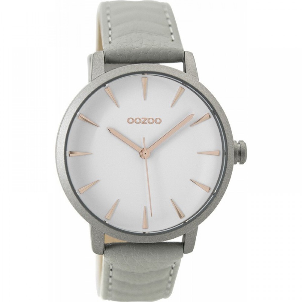 OOZOO Ρολόι Γυναικείο Γκρι Δερμάτινο Λουράκι C9506 