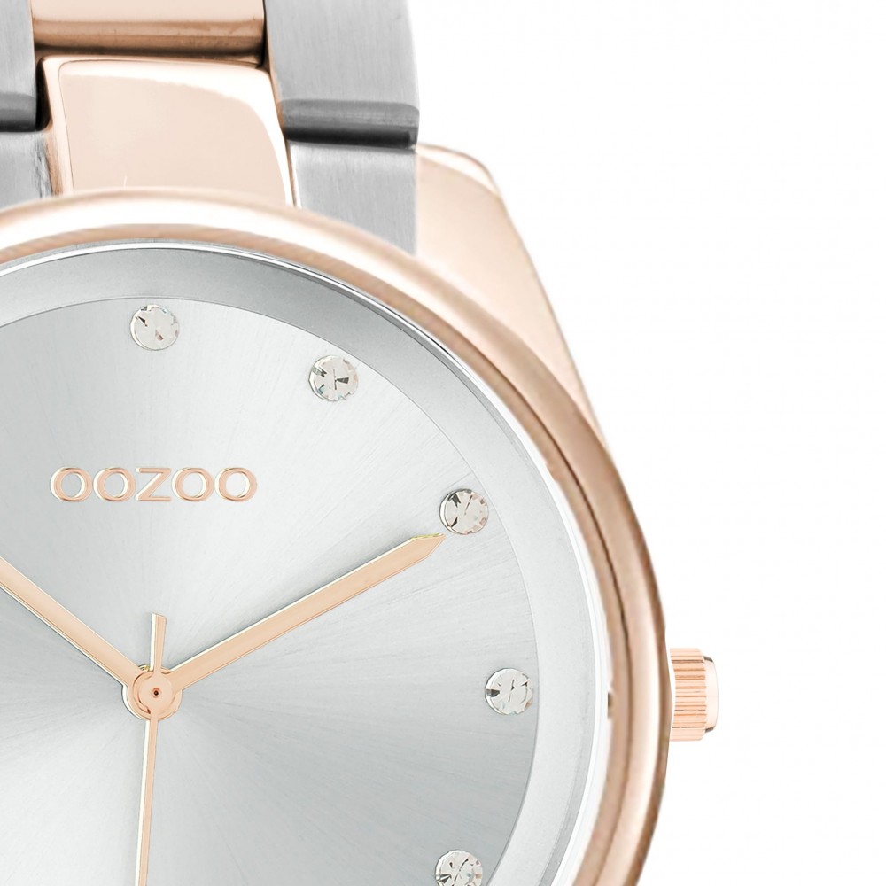 OOZOO Timepieces Ρολόι Γυναικείο Ασημί &  Ροζ Χρυσό Μεταλλικό Μπρασελέ  C10964