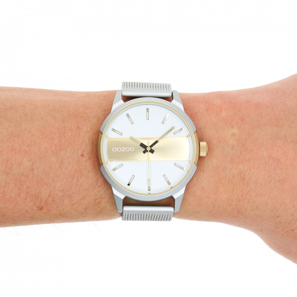OOZOO Ρολόι Unisex Ασημί Ανοξείδωτο Ατσάλι Mesh Μπρασελέ C11106