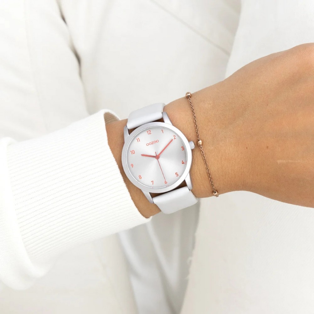 OOZOO Timepieces Ρολόι Γυναικείο Γκρι Δερμάτινο Λουράκι C11166
