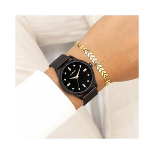 OOZOO Timepieces Crystals Woman's Watch Black Stainless Steel Bracetet C11284