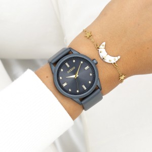 OOZOO Timepieces Crystals Ρολόι Γυναικείο Γκρι Δερμάτινο λουράκι C11289