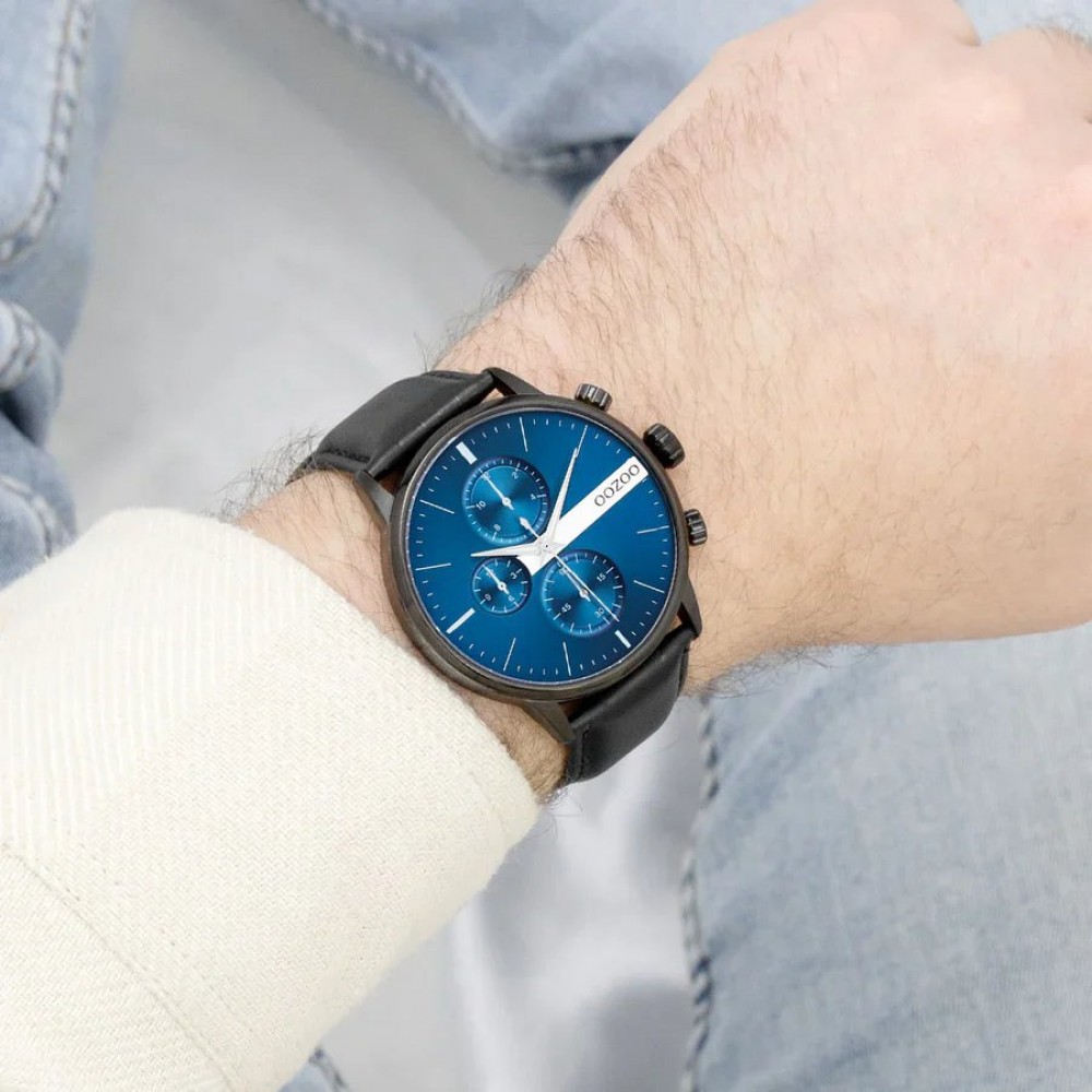 OOZOO Timepieces Ανδρικό Ρολόι Μαύρο Δερμάτινο λουράκι C11510