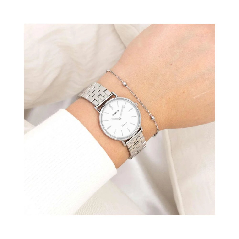 OOZOO Vintage Ρολόι Γυναικείο Ασημί Ανοξείδωτο Ατσάλι μπρασελέ C20405