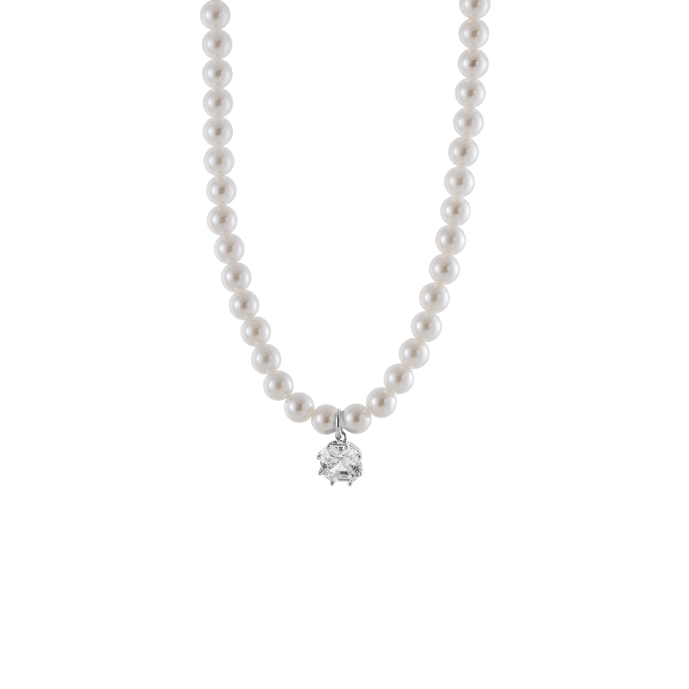 OXETTE Κολιέ Gifting ασημένιο με λευκές πέρλες και λευκό ζιργκόν 01X01-05644