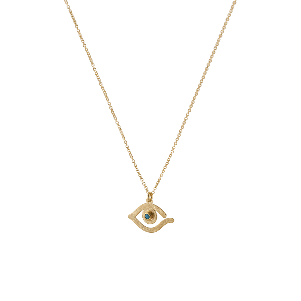 OXETTE Κολιέ Gifting Symbols ασημένιο επίχρυσο με μάτι και τιρκουάζ πέτρα 01X05-04054
