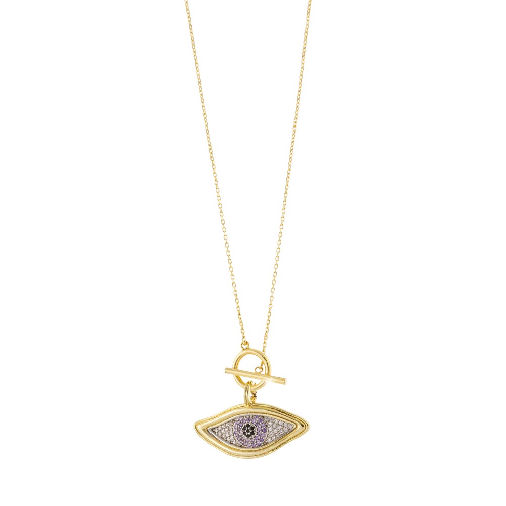 OXETTE Κολιέ Talisman μεταλλικό επίχρυσο με μάτι και ζιργκον 01X15-00535
