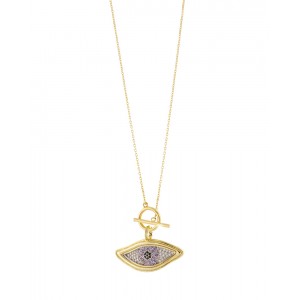 OXETTE Κολιέ Talisman μεταλλικό επίχρυσο με μάτι και ζιργκον 01X15-00535