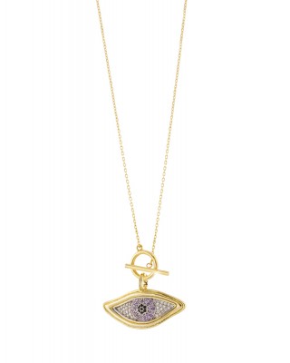 OXETTE Κολιέ Talisman μεταλλικό επίχρυσο με μάτι και ζιργκον 01X15-00535