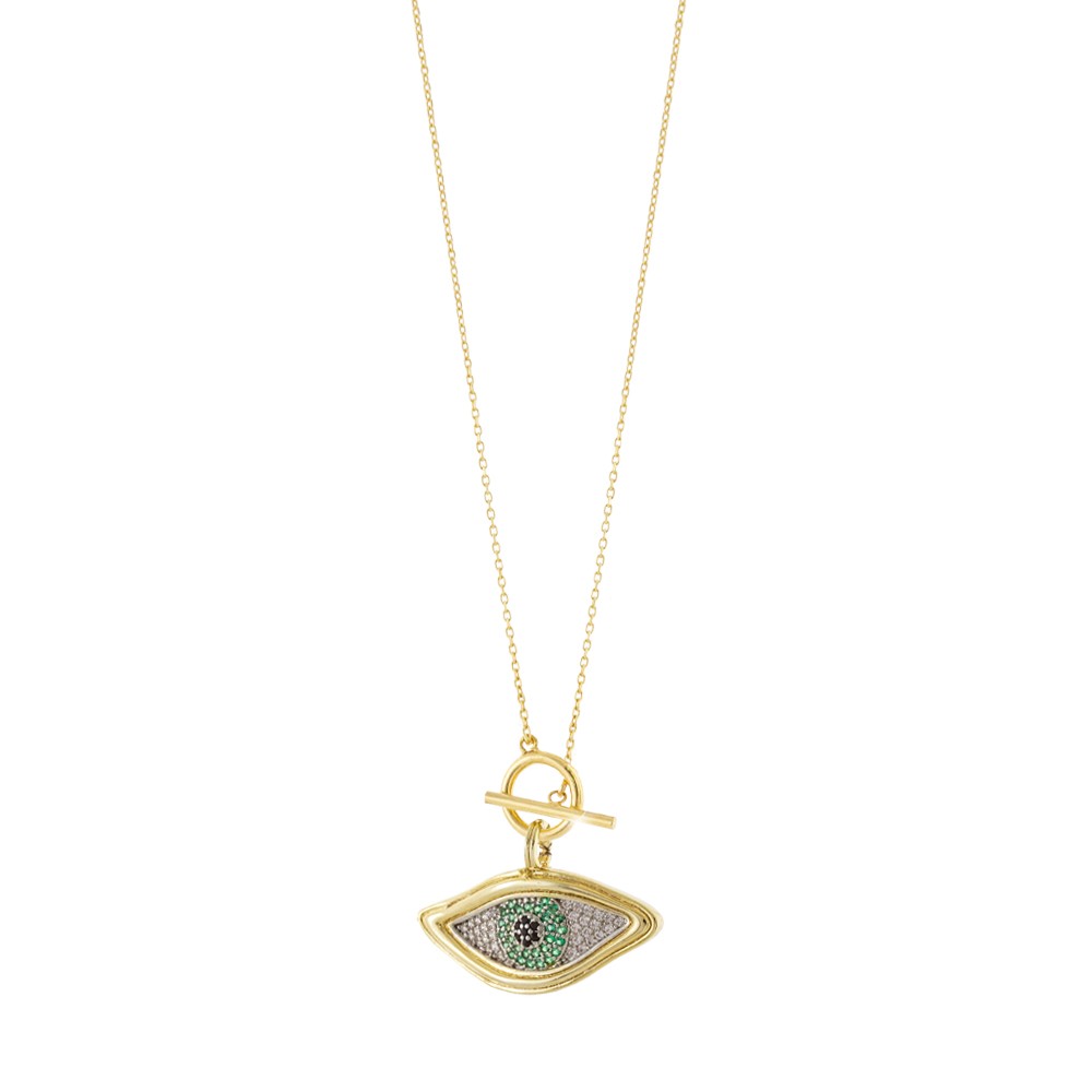 OXETTE Κολιέ Talisman μεταλλικό επίχρυσο με μάτι και ζιργκον 01X15-00536
