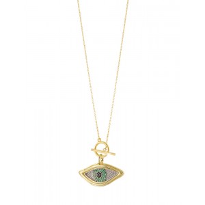 OXETTE Κολιέ Talisman μεταλλικό επίχρυσο με μάτι και ζιργκον 01X15-00536