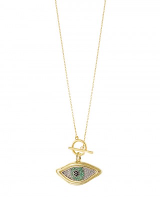 OXETTE Κολιέ Talisman μεταλλικό επίχρυσο με μάτι και ζιργκον 01X15-00536