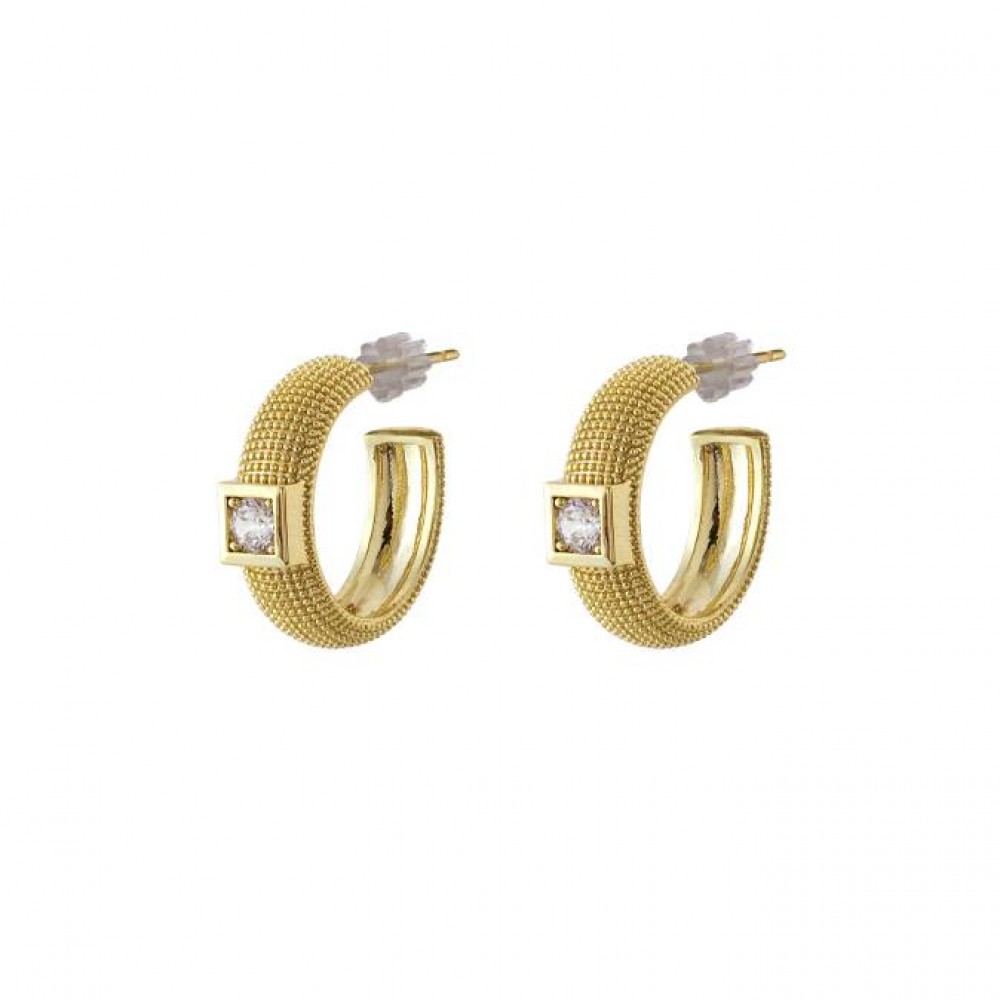 OXETTE Σκουλαρίκια Natrix μεταλλικά επίχρυσα κρίκοι με λευκά ζιργκόν 03X15-00605