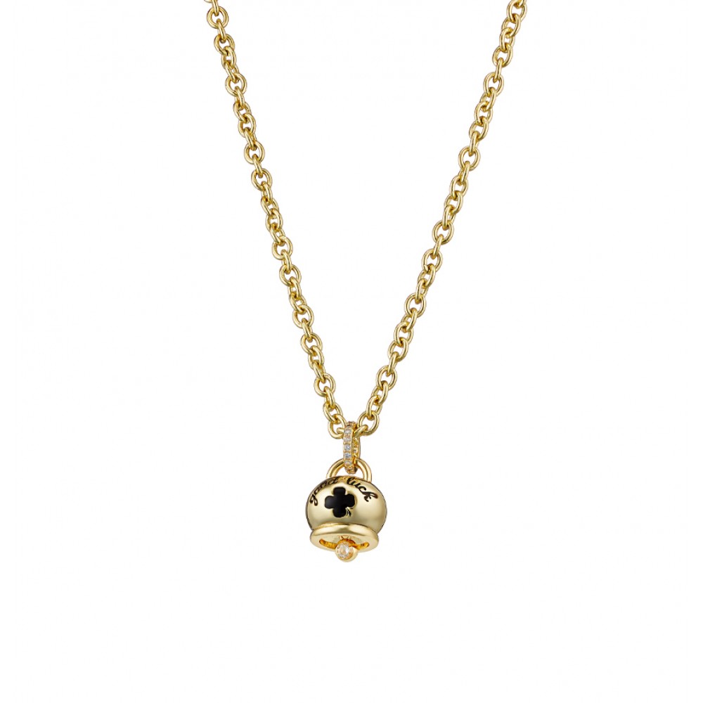 OXETTE  Κολιέ Lucky Charm μεταλλικό επίχρυσο μακρύ με μαύρο σμάλτο και ζιργκόν 01X15-00551