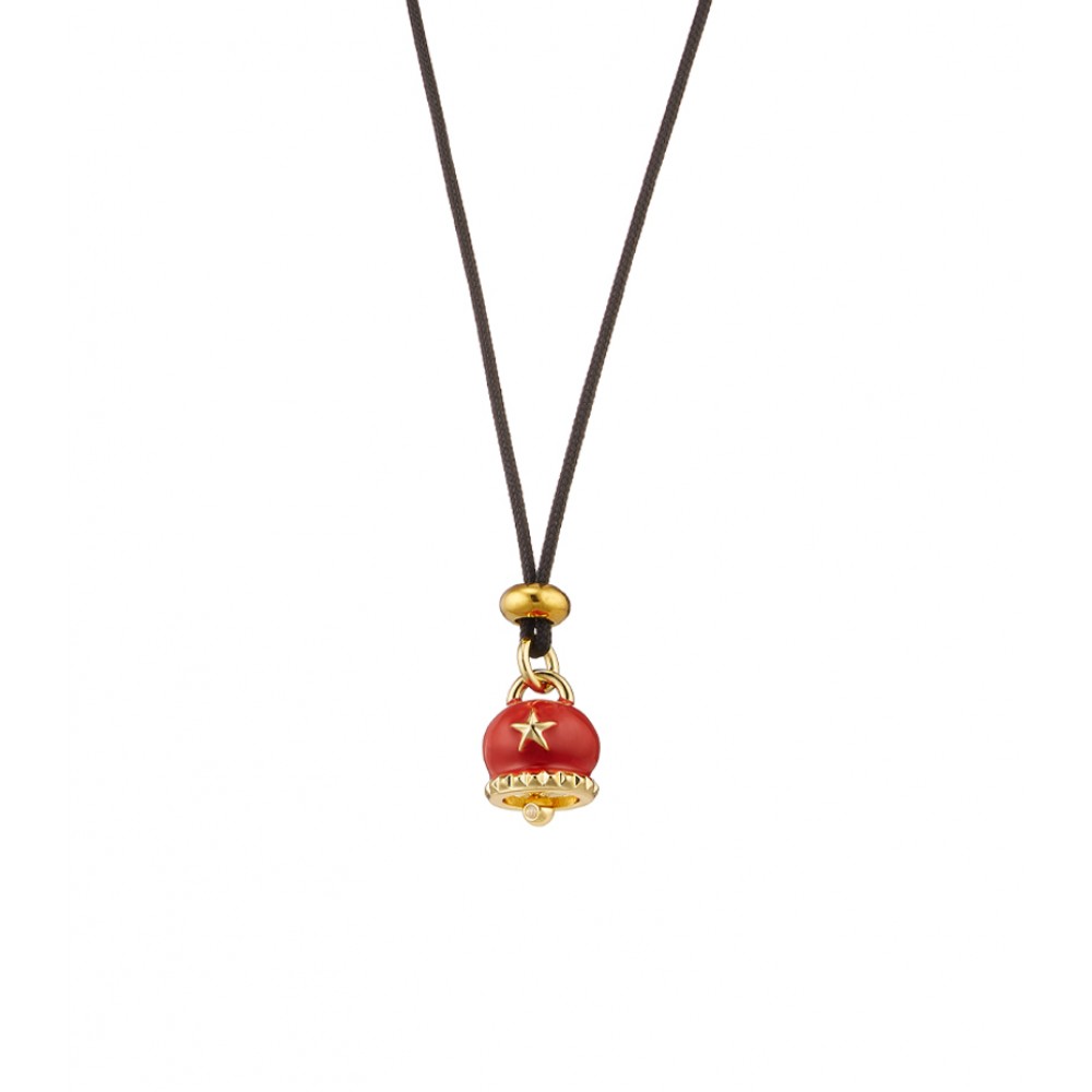 OXETTE Κολιέ Lucky Charm μαύρο κορδόνι με στοιχείο από κόκκινο σμάλτο και αστέρι 01X15-00553