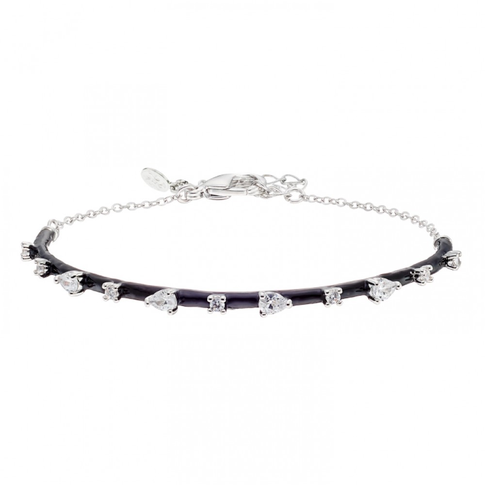 OXETTE Βραχιόλι Party μεταλλικό ασημί με μαύρο σμάλτο και λευκά κρύσταλλα 02X15-00474