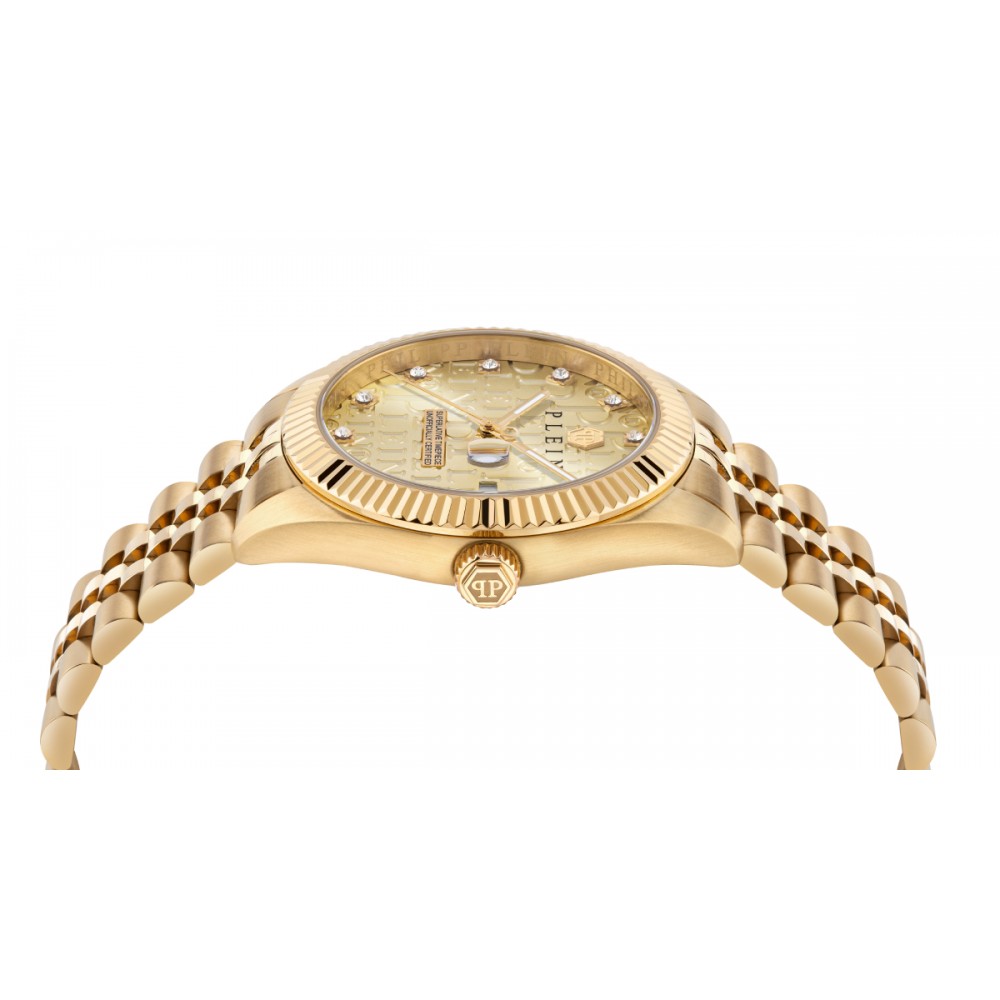 PHILIPP PLEIN DATE SUPERLATIVE Ρολόι Χρυσό Ανοξείδωτο Ατσάλι μπρασελέ PWMFA0525