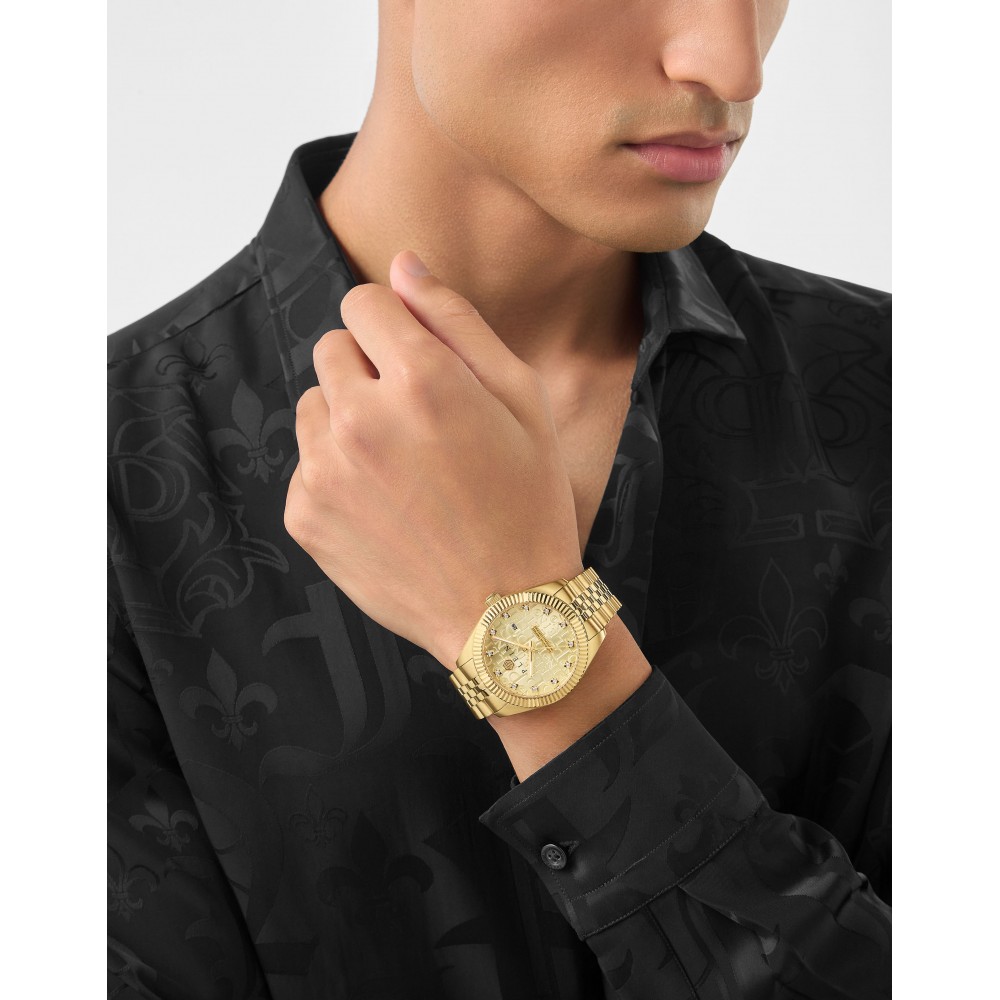 PHILIPP PLEIN DATE SUPERLATIVE Ρολόι Χρυσό Ανοξείδωτο Ατσάλι μπρασελέ PWMFA0525